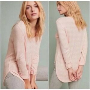 Anthropologie Akemi Kin Womens Roll Tab Sleeve Scoop neck Sweater Powder Pink XL